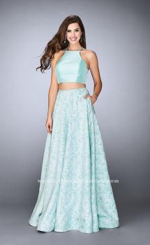 Picture of: Floral Two Piece A-line Dress with High Neck Top in Blue, Style: 24101, Main Picture