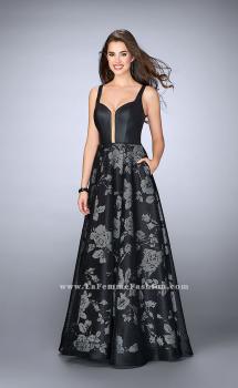 Picture of: Long Floral A-line Prom Dress with Pockets in Black, Style: 24114, Main Picture