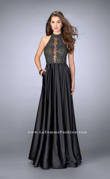 Picture of: High Neck A-line Prom Dress with Full Satin Skirt in Black, Style: 24169, Main Picture