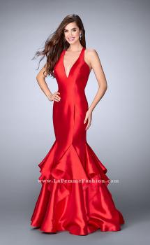 Picture of: Long Mermaid Ruffle Dress with Deep V Neckline in Red, Style: 24197, Main Picture