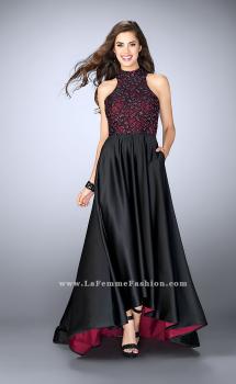 Picture of: High Low Prom Dress with Lace Top and Strappy Back in Black, Style: 24234, Main Picture