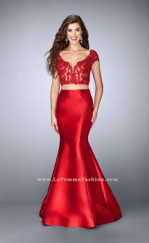 Picture of: Two Piece Mermaid Dress with Lace Top and Cap Sleeves in Red, Style: 24239, Main Picture