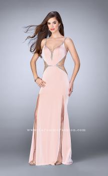 Picture of: Fitted Prom Dress with Slits and Beaded Side Cut Outs in Pink, Style: 24259, Main Picture