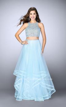 Picture of: Long Two Piece A-line Dress with Tiered Tulle Skirt in Blue, Style: 24268, Main Picture
