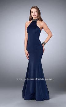 Picture of: High Neck Jersey Dress with a Cut Out Beaded Back in Blue, Style: 24277, Main Picture