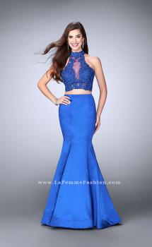 Picture of: Two Piece Mermaid Dress with Sheer Lace High Neck Top in Blue, Style: 24306, Main Picture