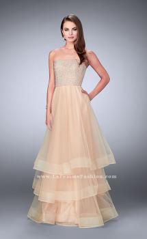 Picture of: A-line Dress with Beading and Layered Tulle Skirt in Nude, Style: 24323, Main Picture