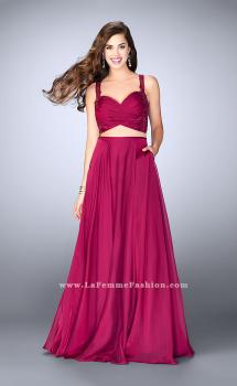 Picture of: Chiffon Two Piece A-line Dress with Sheer Lace Back in Pink, Style: 24340, Main Picture