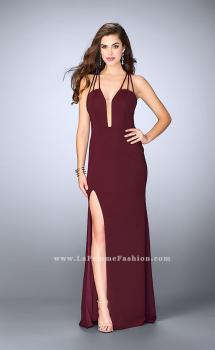 Picture of: Strappy Prom Gown with Deep Neckline and Side Slit in Red, Style: 24355, Main Picture