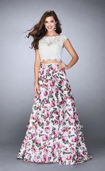 Picture of: Long A-line Two Piece Prom Dress with Floral Skirt in Print, Style: 24428, Main Picture