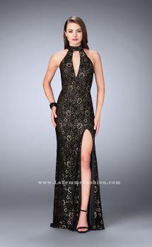 Picture of: Lace Prom Dress with Large Keyhole and Open Back in Black, Style: 24439, Main Picture