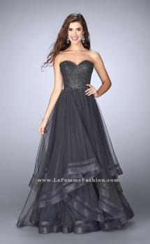 Picture of: Beaded A-line Prom Dress with a Tiered Tulle Skirt in Silver, Style: 24517, Main Picture