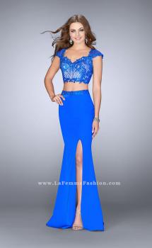 Picture of: Two Piece Prom Dress with Lace Top and Cap Sleeves in Blue, Style: 24553, Main Picture