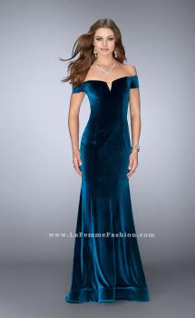 Picture of: Off the Shoulder Velvet Dress with Small V Neckline in Blue, Style: 24626, Main Picture