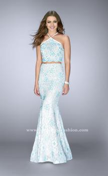 Picture of: High Neck Two Piece Dress with Colored Beading in Blue, Style: 24637, Main Picture