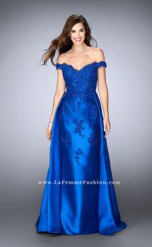 Picture of: Off the Shoulder Prom Gown with Mikado Skirt and Cape in Blue, Style: 24647, Main Picture