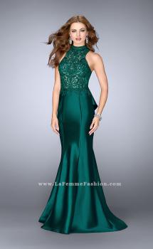 Picture of: High Neck Sheer Lace Dress with Ruffle Back Skirt in Green, Style: 24651, Main Picture