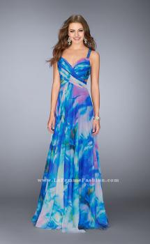 Picture of: Gathered Print Chiffon Gown with Beaded Straps in Print, Style: 24668, Main Picture