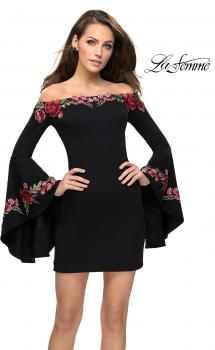 Picture of: Off the Shoulder Mini Dress with Dramatic Bell Sleeves in Black, Style: 26674, Main Picture