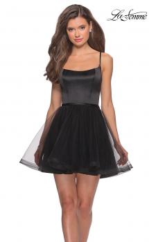 Picture of: Short Tulle Homecoming Dress with Scoop Neck in Black, Style: 28156, Main Picture