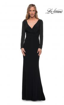 Picture of: Long Sleeve Jersey Evening Dress with Ruching in Black, Main Picture