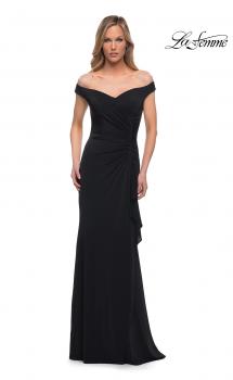 Picture of: Off the Shoulder Ruched Jersey Gown in Black, Main Picture