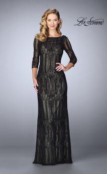 Picture of: Long Lace Gown With Intricate Pattern in Black, Style: 24855, Main Picture