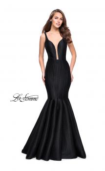 Picture of: Deep Neckline Prom Dress with Pleated Mermaid Skirt in Black, Style: 24773, Main Picture