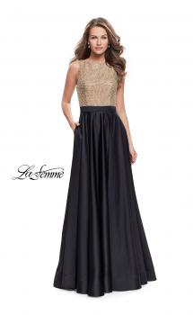 Picture of: Long A Line Dress with Beaded Top and Cut Outs in Black, Style: 25362, Main Picture