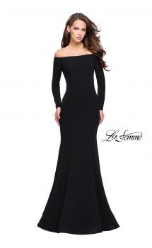 Picture of: Long Sleeve Off the Shoulder Prom Dress with Open Back in Black, Style: 25412, Main Picture
