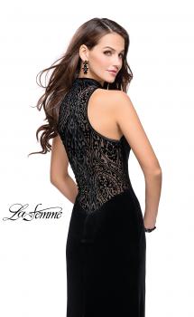 Picture of: Form Fitting Velvet Prom Dress with High Neckline in Black, Style: 25559, Main Picture
