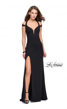 Picture of: Jersey Prom Dress with Off the Shoulder Straps in Black, Style: 25761, Main Picture