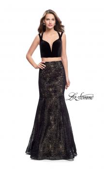 Picture of: Long Two Piece Prom Dress with Velvet Top in Black, Style: 25772, Main Picture