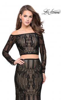 Picture of: Off The Shoulder Two Piece Dress with Long Sleeves in Black, Style: 25983, Main Picture