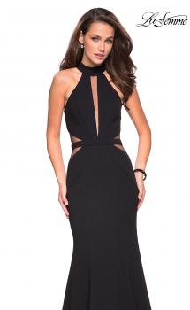 Picture of: Black Jersey Dress with High Neckline and Cut Outs in Black, Style: 27147, Main Picture