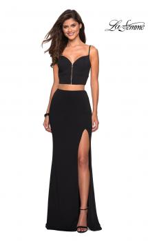 Picture of: Mock Two Piece Prom Dress with Front and Back Zippers in Black, Style: 27453, Main Picture
