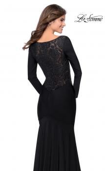 Picture of: Black Long Sleeve Gown with Plunging Neckline in Black, Style: 28906, Main Picture