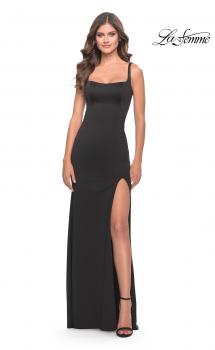 Picture of: Simple Chic Long Jersey Gown with Square Neckline in Black, Style: 31071, Main Picture