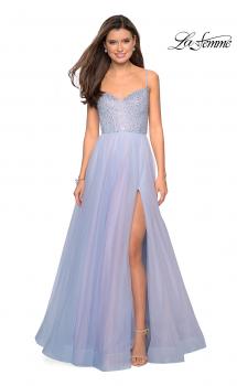 Picture of: Rhinestone Bodice Tulle Prom Dress with Cutout Back in Blue/Pink, Style: 27636, Main Picture