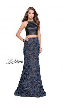 Picture of: Two Piece Mermaid Prom Dress with Vegan Leather Top in Blue Multi, Style: 25602, Main Picture