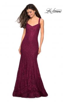 Picture of: Open Back Stretch Lace Long Prom Dress in Boysenberry, Style: 27709, Main Picture