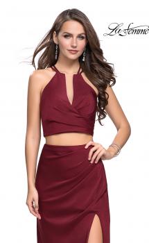 Picture of: Two Piece Jersey Prom Dress with Wrap Style Ruching in Burgundy, Style: 25731, Main Picture