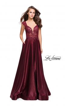 Picture of: A-Line Dress with Satin Skirt and Beaded Lace Bodice in Burgundy, Style: 25973, Main Picture