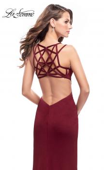 Picture of: Shimmering Prom Dress with Leg Slit and Open Back in Burgundy, Style: 26266, Main Picture