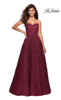 Picture of: Strapless A Line Ball Gown with Metallic Embroidery in Burgundy, Style: 27063, Main Picture