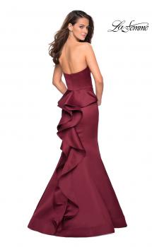 Picture of: Strapless V Prom Gown with Cascading Ruffle Back in Burgundy, Style: 27105, Main Picture