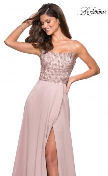 Picture of: Floor Length Prom Dress with Beaded Bust Detail in Champagne, Style: 27293, Main Picture