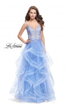 Picture of: Ball Gown with Tulle Skirt and Beaded Lace Bodice in Cloud Blue, Style: 26148, Main Picture