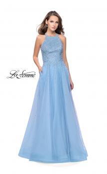 Picture of: High Neck Tulle A-line Prom Dress with Pockets in Cloud Blue, Style: 26250, Main Picture