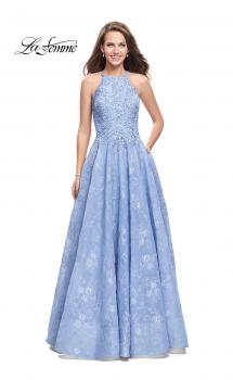Picture of: High Neck A-line Gown with Beaded Bodice and Pockets in Cloud Blue, Style: 26337, Main Picture